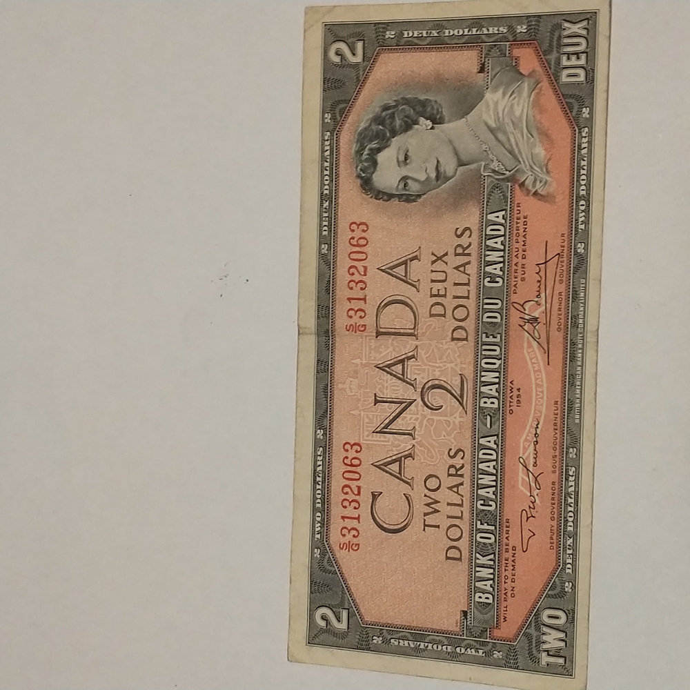 1954 Canadian "Devil's face"$2 bill